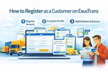 Cómo registrarse como cliente en la plataforma ExusTrans con configuración del perfil de verificación de empresa y gestión de transporte